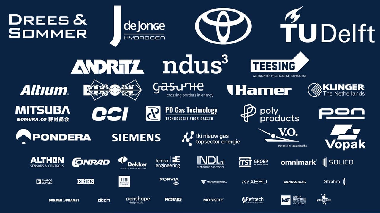 A wall of sponsor logos including Toyota, TU Delft and Siemens