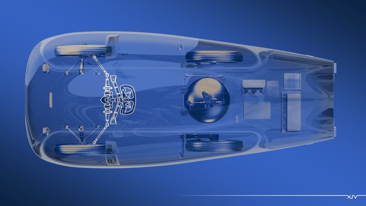 Isolated X-ray render of the steering rack and pinion system