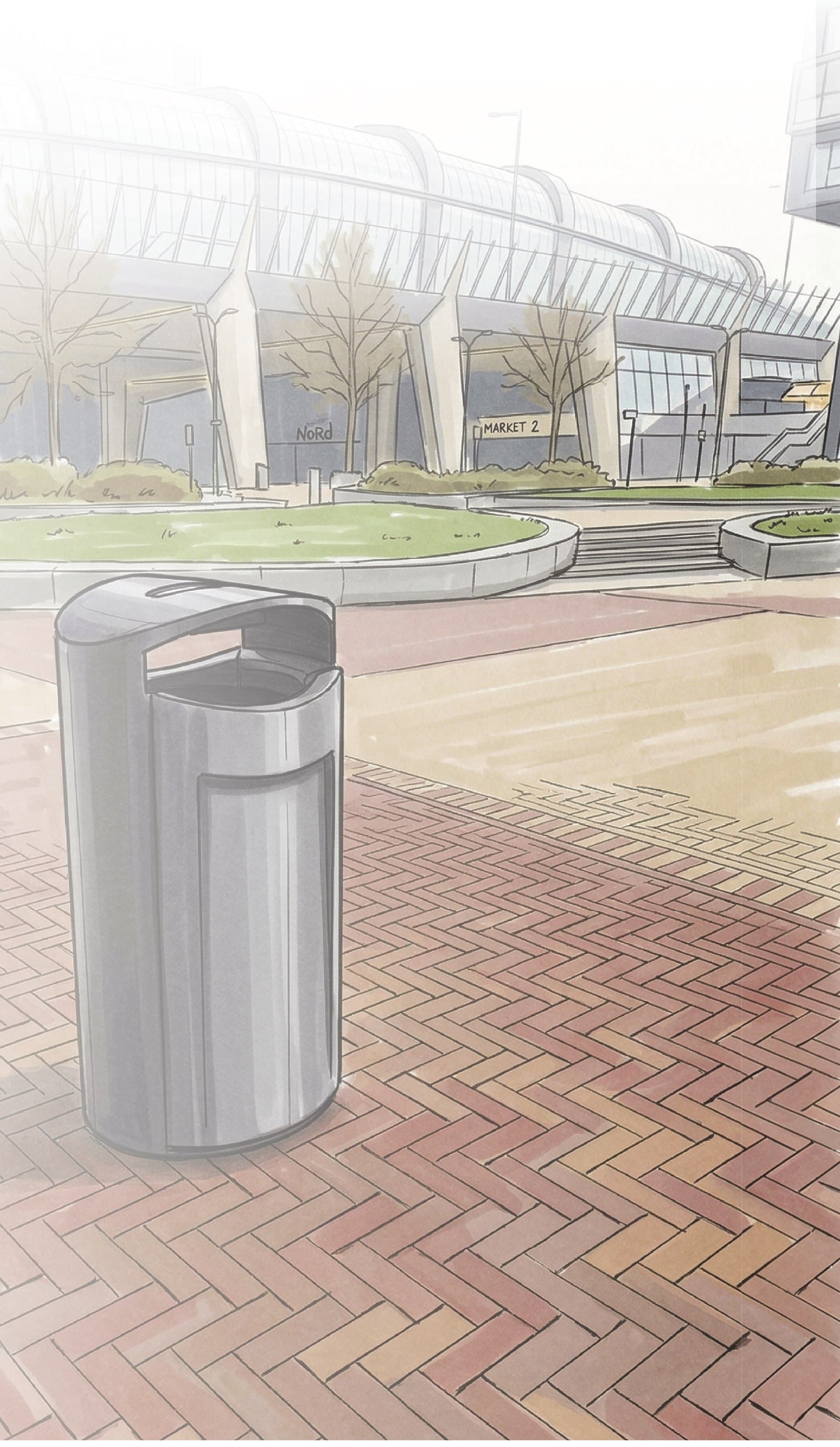 The redesigned steel litter bin in place at Buikslotermeerplein, Amsterdam-Noord