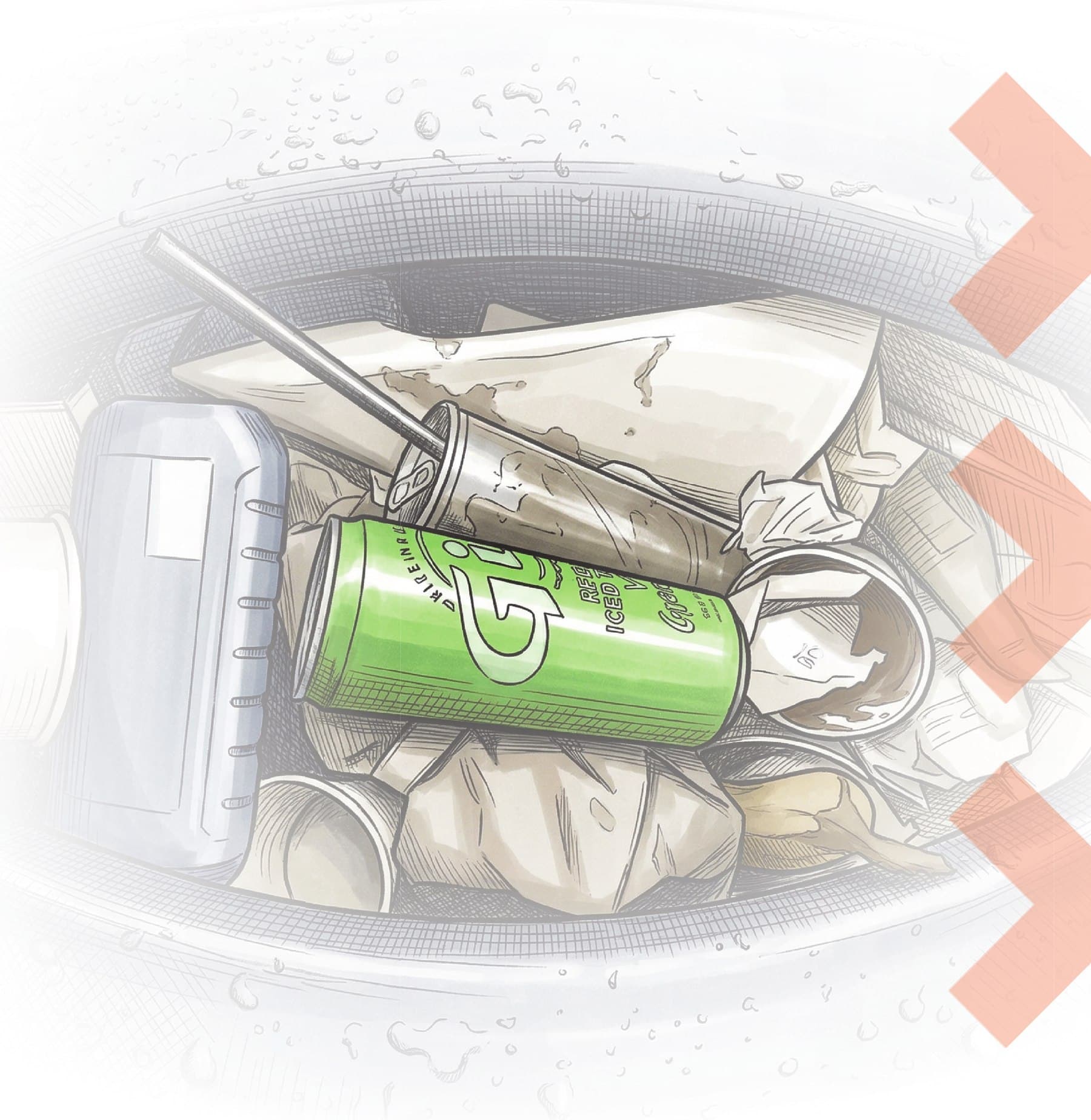Cans and bottles mixed into general litter inside an open bin